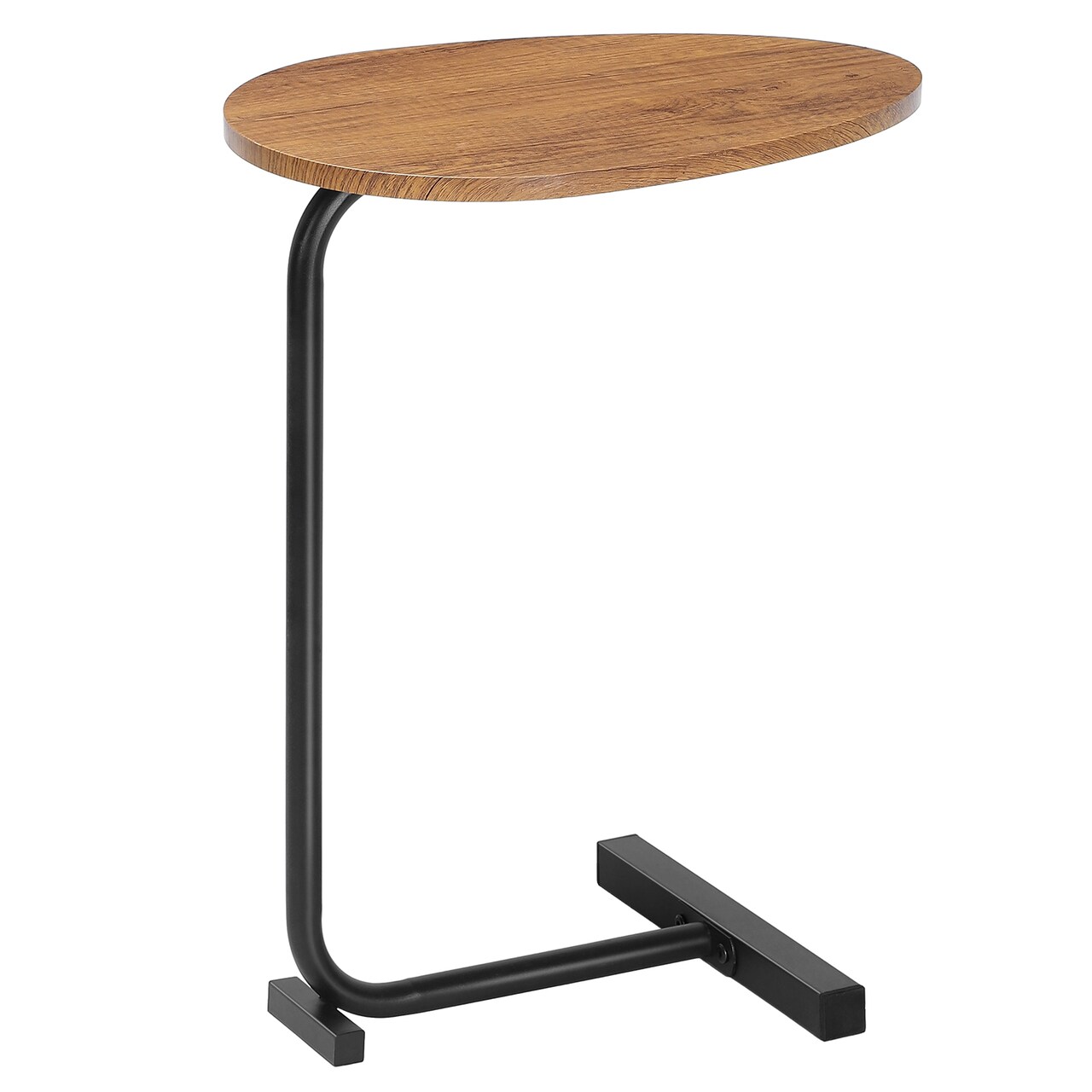 Space-Saving Narrow C-Shaped Bedside Table, Farmhouse Wood Grain Sofa Side End Table with Stable Metal Base